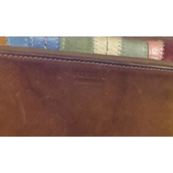 Fossil Leather Beige Multicolor Checkbook Wallet Full Size - Picture 4 of 6